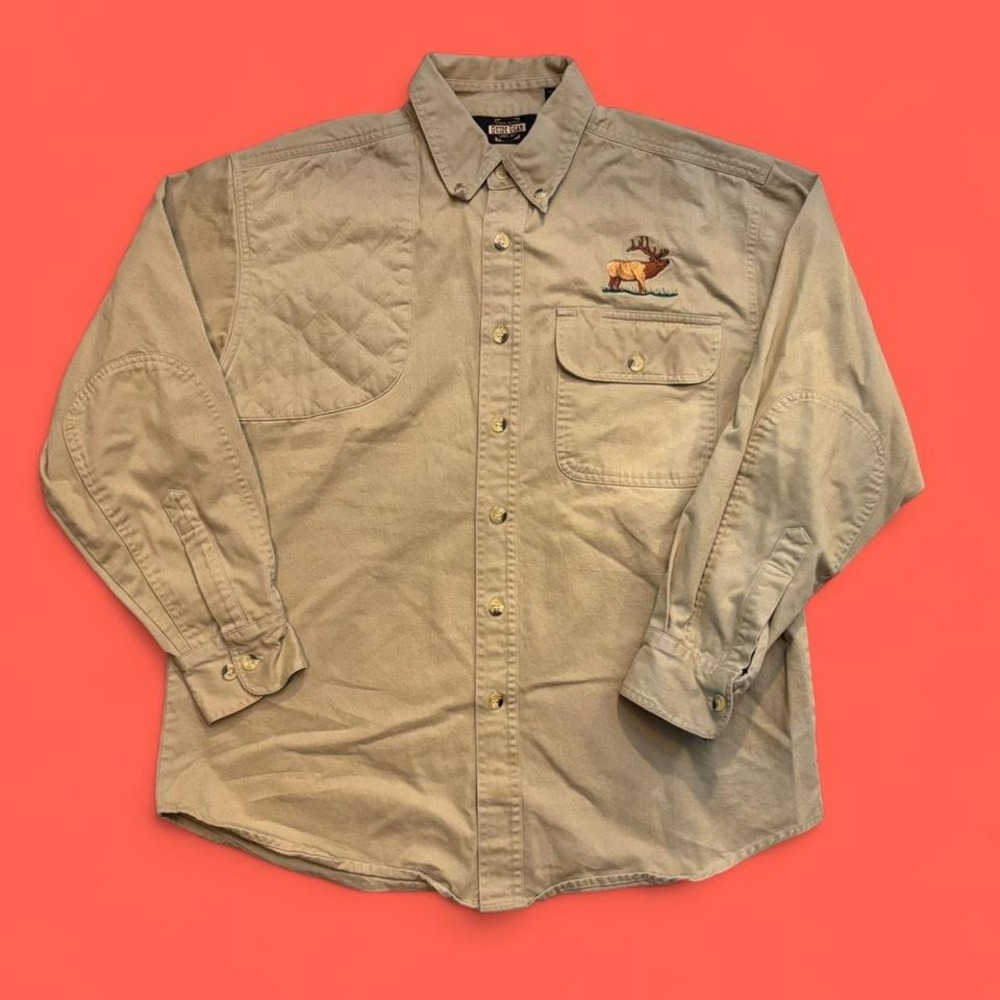 Vintage Guide Gear Shooting Button up shirt Elk shirt tan and cream hunter